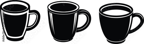Vector Set of coffee or tea mugs in black and white.