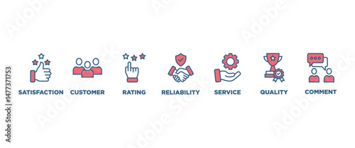 Feedback banner web icon vector illustration concept with icon of satisfaction, customer, rating, quality, comment, service and reliability