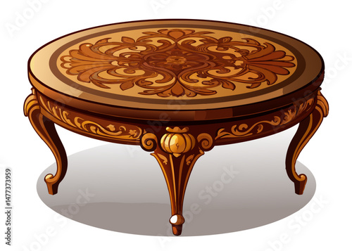 Ornate Round Wooden Coffee Table with Intricate Carving