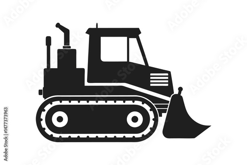 Heavy bulldozer silhouette on white background