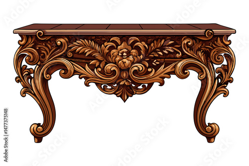 Ornate Baroque Style Wooden Console Table Illustration
