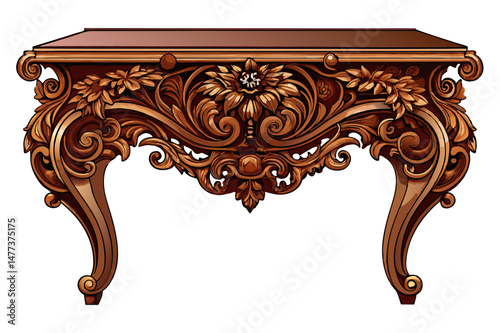 Ornate Baroque Style Wooden Console Table Illustration