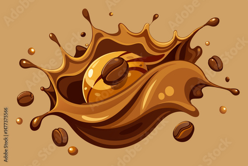 Coffee Bean Splash Illustration Brown Background