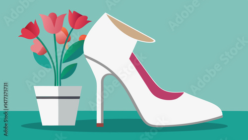Elegant White High Heel Shoe with Potted Tulips