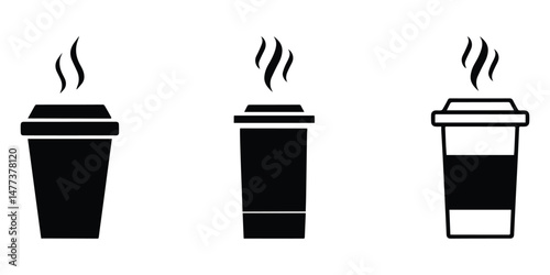 Coffee cup icon set. Plastic coffee cup illustration. Disposable hot drink cups.