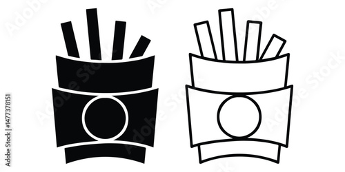 French fries icon set. Illustration of French fries in packaging.