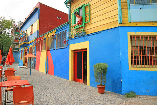 Group of Brightly Painted Building Facade in the La Boca Neighborhood, Buenos Aires, Argentina, South America