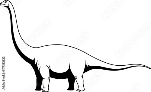 Line Art Drawing of a Long-Necked Dinosaur  Prehistoric Creature Illustration