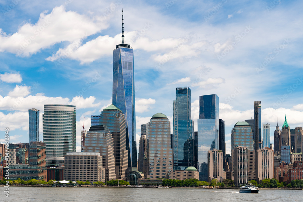Obraz premium New York City urban architecture. New York City metropolis. New York City in USA. Streets of New York City. Lower Manhattan skyline. New York from New Jersey. Downtown Manhattan.