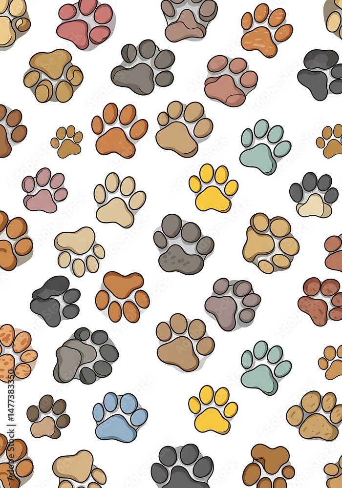 Fototapeta premium Colorful Dog Paw Prints Seamless Pattern Background