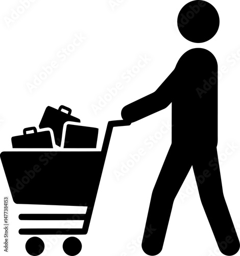 Grocery Shopping A Simple Pictogram of a Person Pushing a Shopping Cart Filled with Groceries