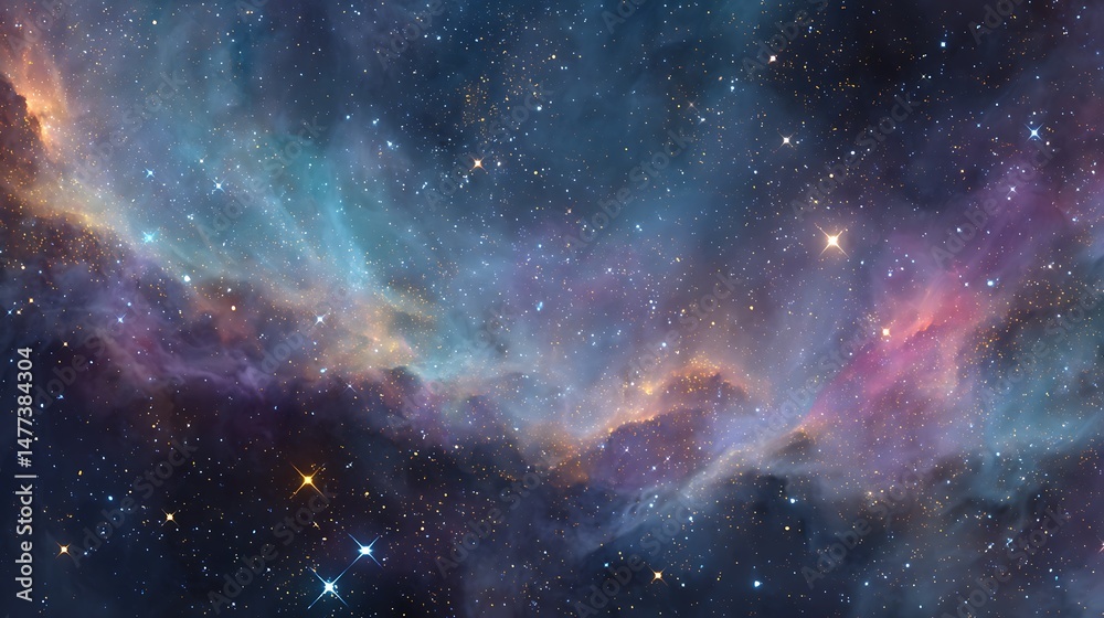 Fototapeta premium Space nebula, 4k illustration, colored background, futuristic space elements, black wallpaper with stars