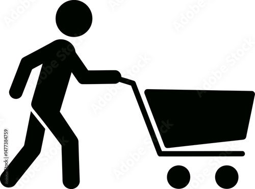 Person Pushing Shopping Cart Retail, Consumerism, and Shopping Icon