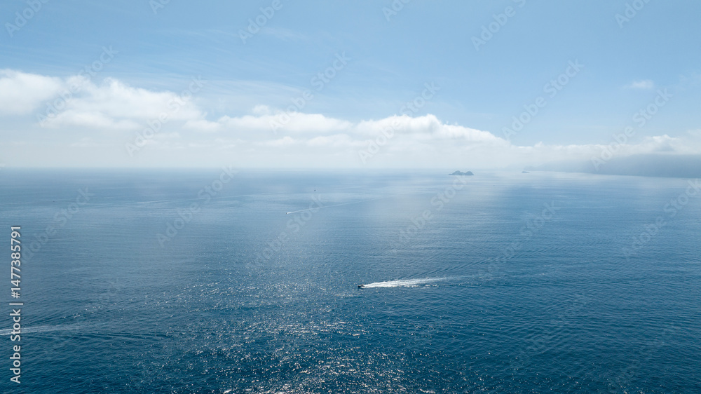 Panorama of the sea in Amalfi coast. In background is Li Galli island. Panorama of the sea in Amalfi coast. In background is Li Galli island.