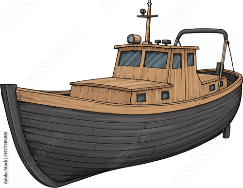 Classic Wooden Fishing Boat A Detailed Illustration