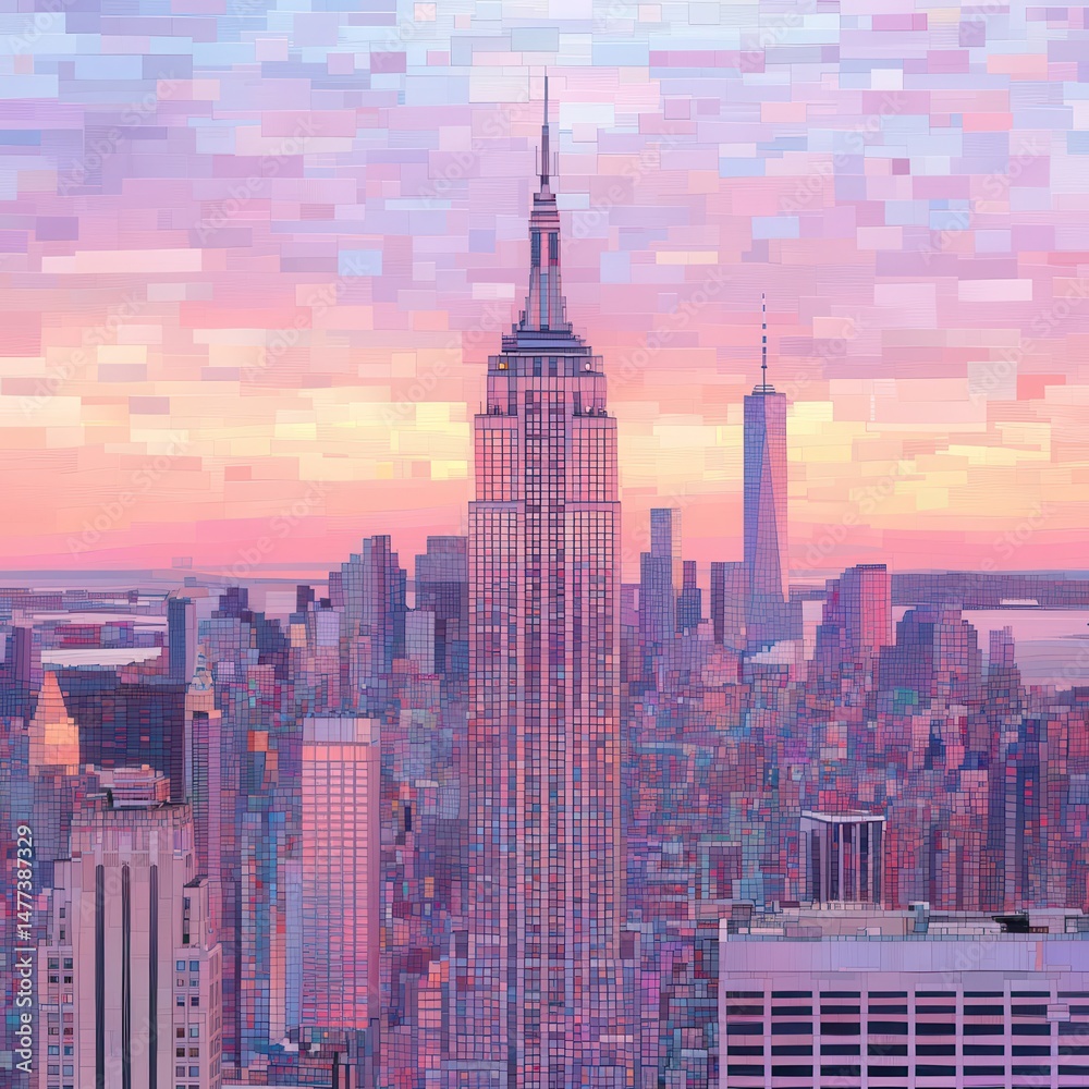 Naklejka premium Pastel New York City skyline at sunrise