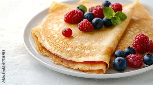 Appetizing crepe with berries on a white background