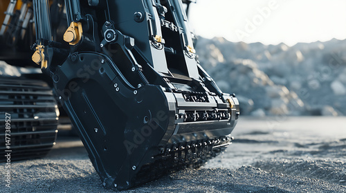 Close-up of a heavy-duty tracked vehicle in a construction site