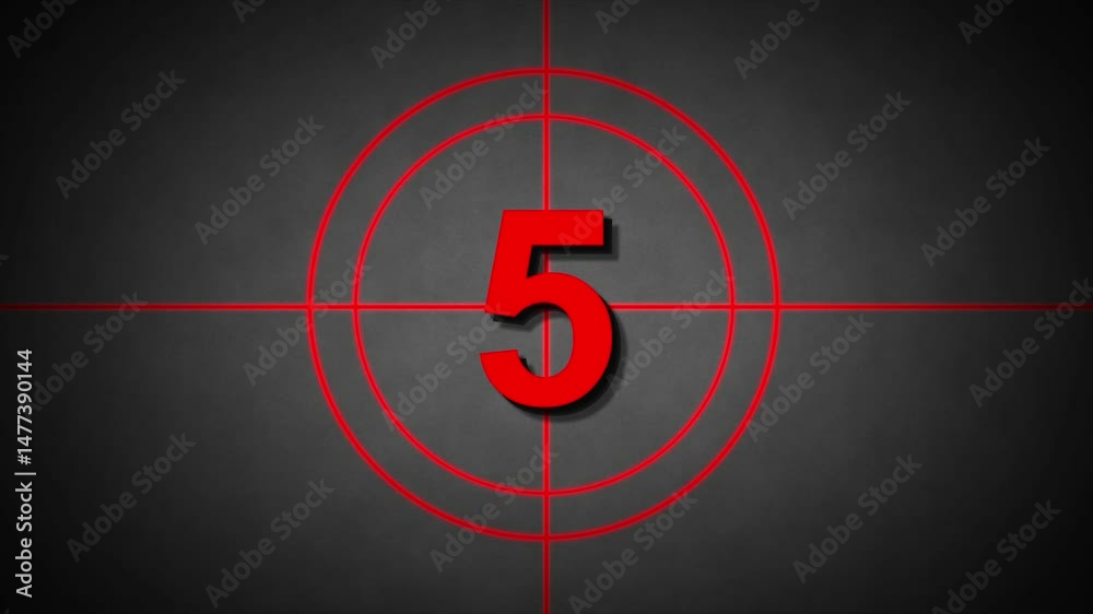 Simple Countdown Film Leader Countdown 10 to 0, Old Movie Countdown Film Reel 10 second, Imitation of an Old Movie with Noise and Scratches Retro projector style 10 seconds countdown from ten to zero