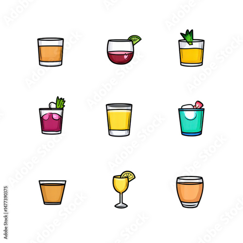 Wallpaper Mural Collection of colorful cocktail illustrations featuring various drinks in different glasses, each with unique garnishes, set against transparent background Torontodigital.ca