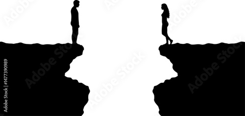 Silhouette of a Couple Separated by a Chasm A Visual Metaphor for Distance and Emotional Rift