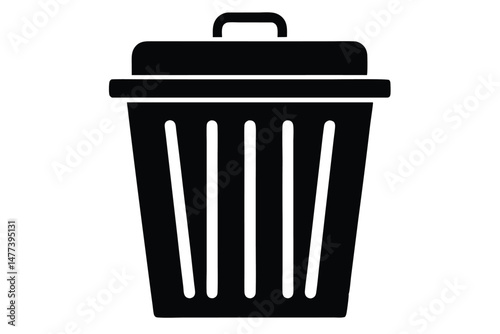 Black Waste Bin Container Icon with Lid and Handle Vector Illustration