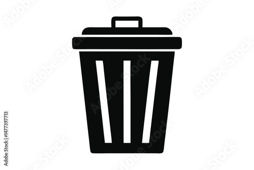 Black Vector Illustration of a Trash Can Icon with Lid and Handle