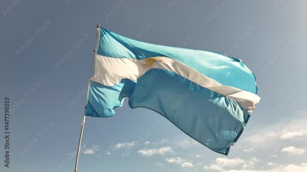 bandera argentina flameando cielo zul