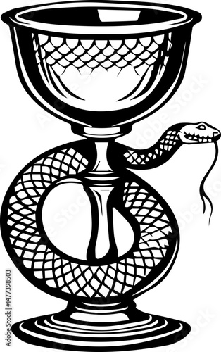 Medical Symbol, Goblet and Snake Pharmacy Logo Vector in Black and White