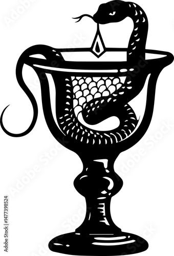 Medical Symbol, Goblet and Snake Pharmacy Logo Vector in Black and White