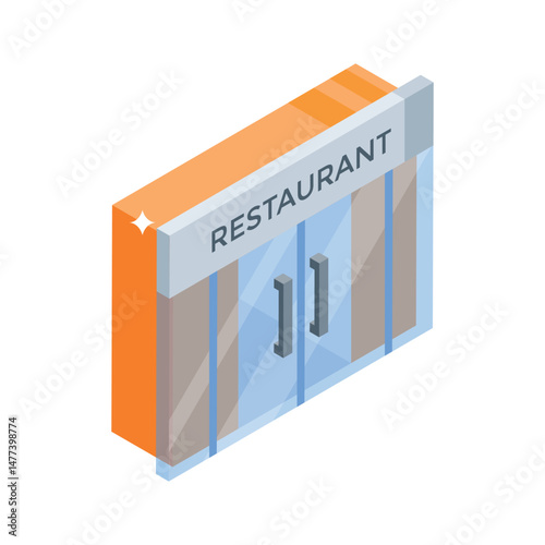 A well crafted isometric style icon of restaurant entrance