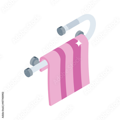 A trendy isometric icon showing hanging towel rack