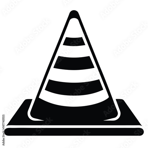 Isolated Graphic of Black Traffic Cone with Stripes Road Safety and Construction