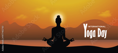 girl doing yoga in sunset International Yoga Day 21 June vector poster
