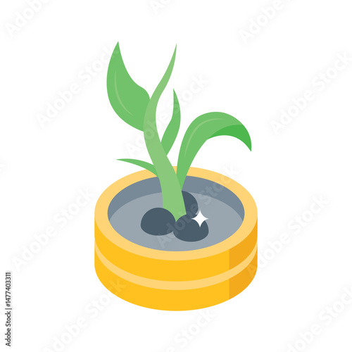 A modern isometric icon of leafy potted plant