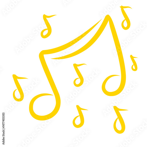 Harmonic notes in bright yellow on the black background illustration