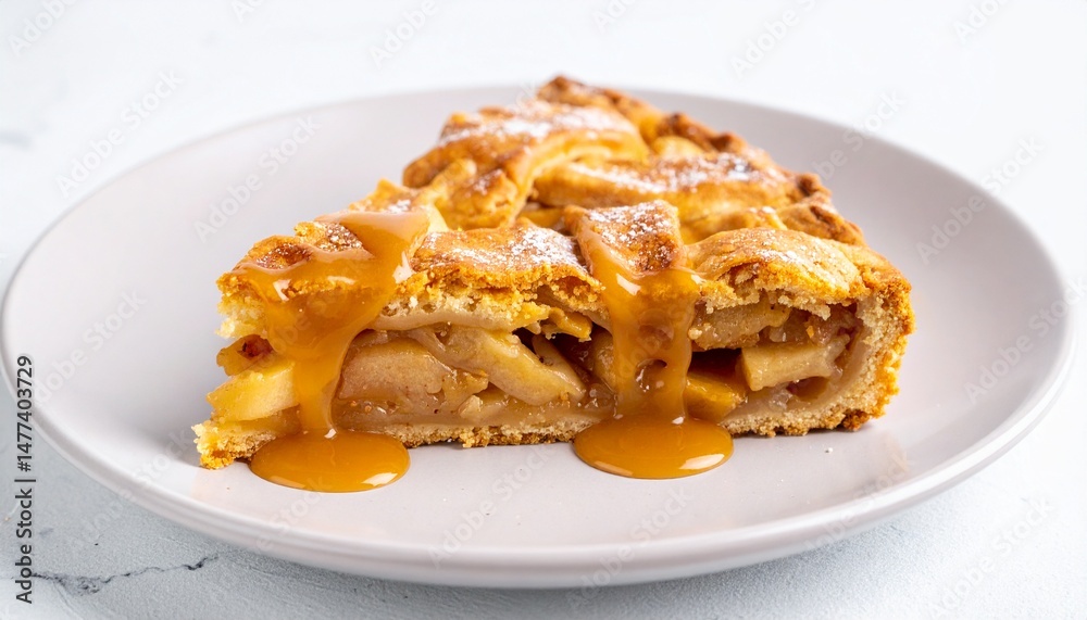apple pie on a plate with creamy apple pie on a plate with creamy