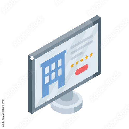 Check out this isometric icon of online hotel booking