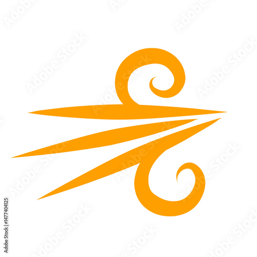 Stylized golden air current symbol on a stark black background isolation
