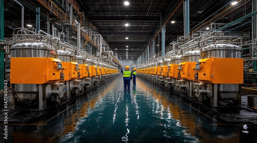 Fototapeta premium Factory Workers Inspecting Industrial Plant.