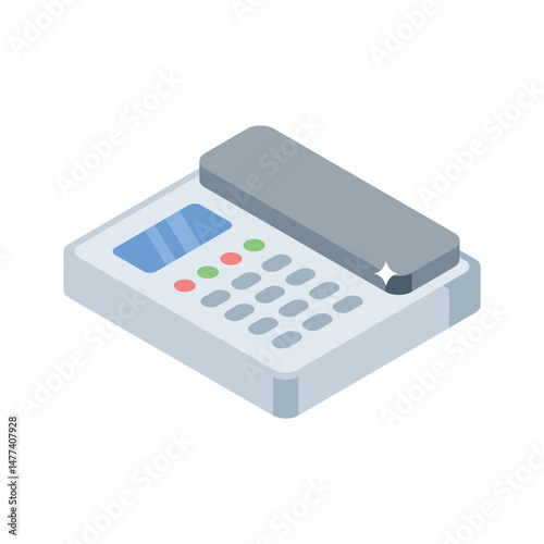 A modern isometric icon of classic landline telephone