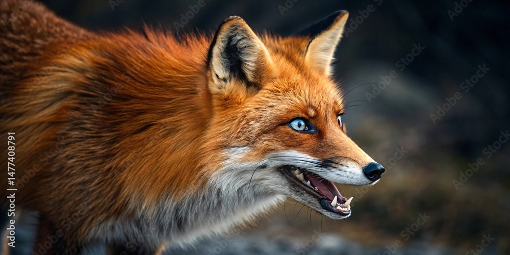 Obraz premium Striking Red Fox Portrait – Intense Blue Eyes and Vibrant Fur