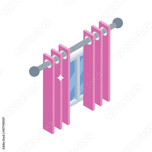 A premium isometric icon of hotel window curtains