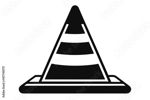 Black and White Vector of a Road Construction Cone with Horizontal Stripes