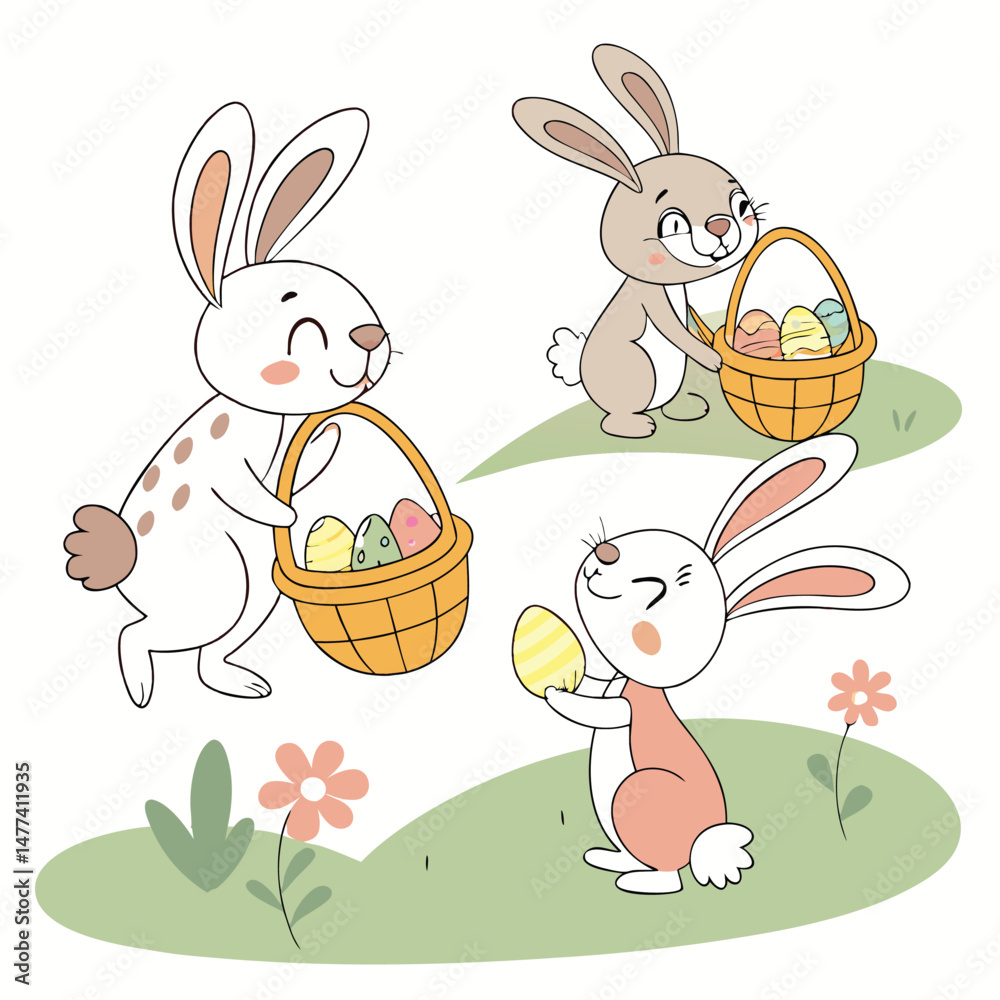 Fototapeta premium Variety Easter rabbits set vector image (21).eps