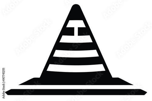 Black and White Image Depicting Striped Traffic Cone Road Construction Barrier Alert