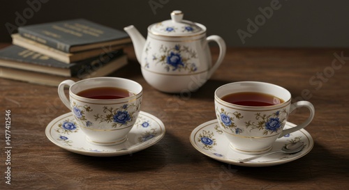 Wallpaper Mural Elegant floral teacups and teapot a perfect afternoon tea setting serenity and tranquility Torontodigital.ca