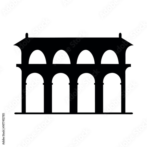 Aqueduct Bridge Flat Black Vector Art