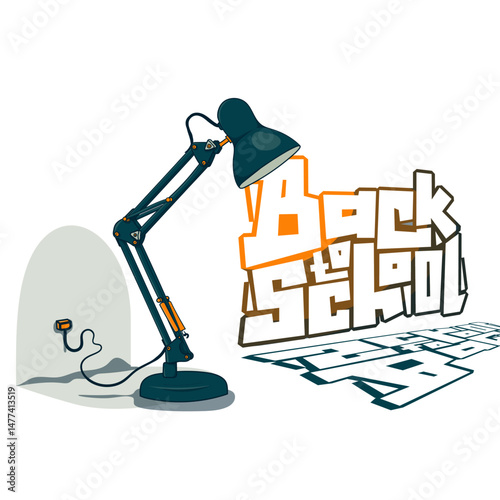 Back to school. Desk lamp with typography of back to school on the wall design