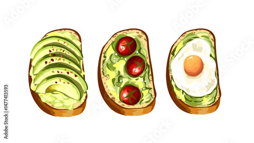 Avocado Toast Variations – Hand-Drawn Breakfast Illustration Set